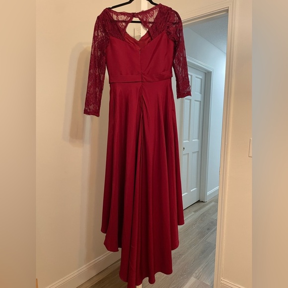 Maroon Chic  High Low Lace Dress - Picture 3 of 15